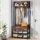 Axyaa Hall Tree Coat Rack Shoe Bench Hutch Industrial Vintage Organizer Entryway