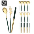 Axyaa Luxury Golden Korean Stainless Steel Dinnerware Set 24Pcs