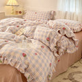 Axyaa Princess Style Ruffle Lace Bow Bedding Set - 4pcs
