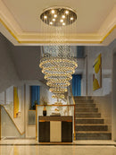 Axyaa Starry Crystal Chandelier – Elegant Long Stair Pendant Light for Wedding and Hotel Decor