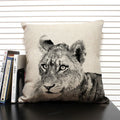 Axyaa African Animal Linen Pillow Cover 45x45cm - Lion, Elephant, Elk Portrait Decor