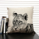 Axyaa African Animal Linen Pillow Cover 45x45cm - Lion, Elephant, Elk Portrait Decor