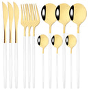 Axyaa 12-Piece Black Gold Stainless Steel Cutlery Set for Parties and Kitchens