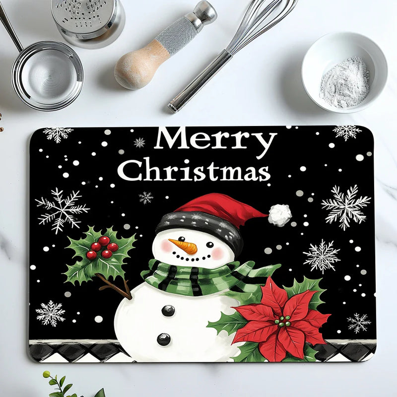 Axyaa Christmas Holly Coffee Cup Mat - Non-slip Absorbent Diatoms Drain Mat for Kitchen