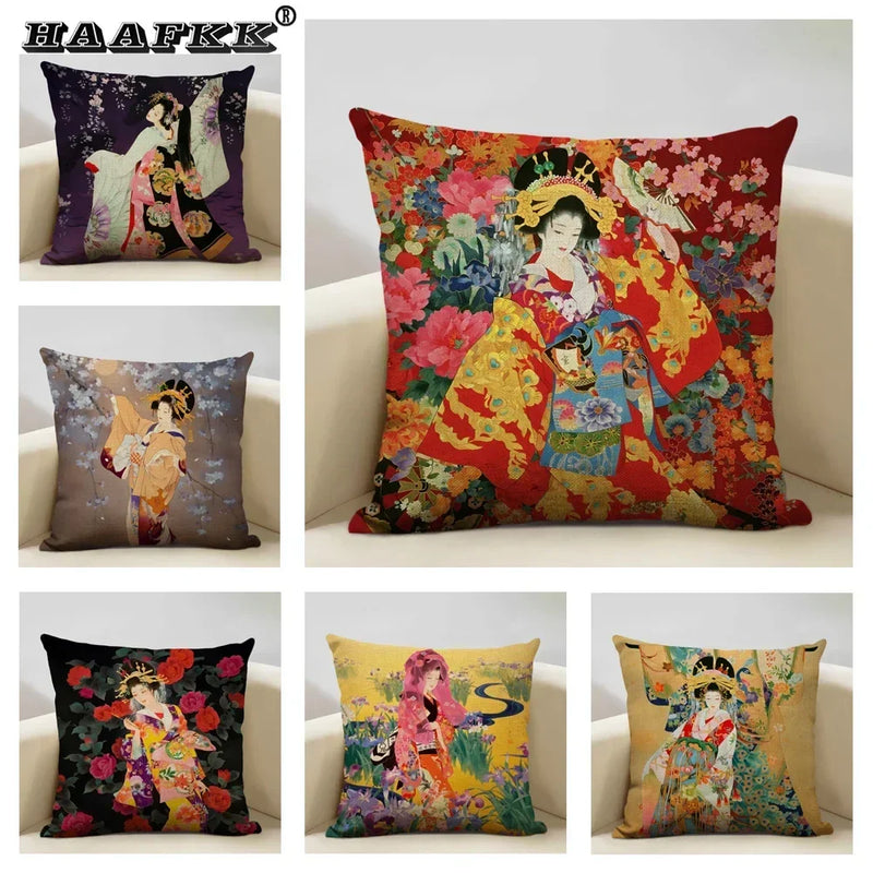 Axyaa Classic Japanese Lady Cushion Cover 45x45cm Home Decor Pillowcase