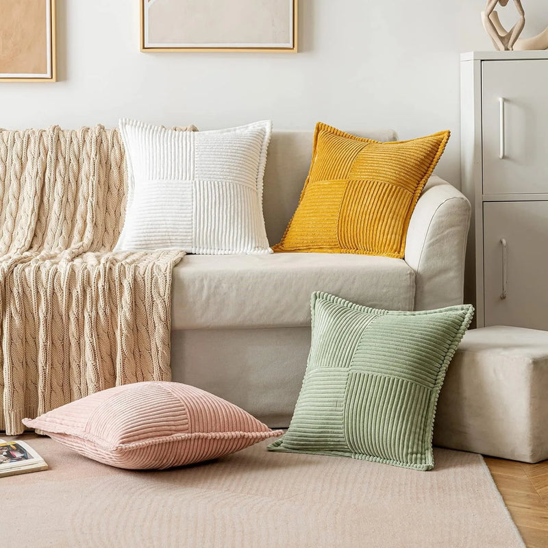 Luxury Cream White Corduroy Cushion Cover 45x45 - Axyaa Signature Collection
