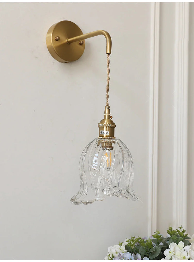 Axyaa Vintage Brass Wall Sconce with Adjustable Glass Lampshade