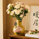 Axyaa Peony Flower Ceramic Vase: Chinese Retro Hand-painted Porcelain Home Decor