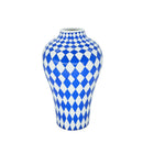 Axyaa Blue Geometric Quilted Ceramic Vase with Polka Dots Pattern for Home Decoration