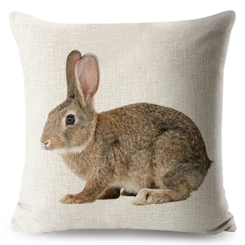 Axyaa Bunny Linen Cushion Cover - Cute Rabbit Throw Pillowcase - Home Decor