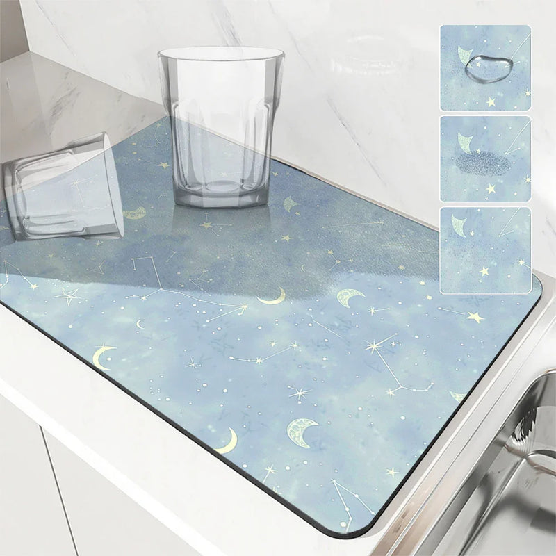 Axyaa Star Space Absorbent Mat: Antiskid, Quick Dry, Draining Coffee & Dish Drying Mat