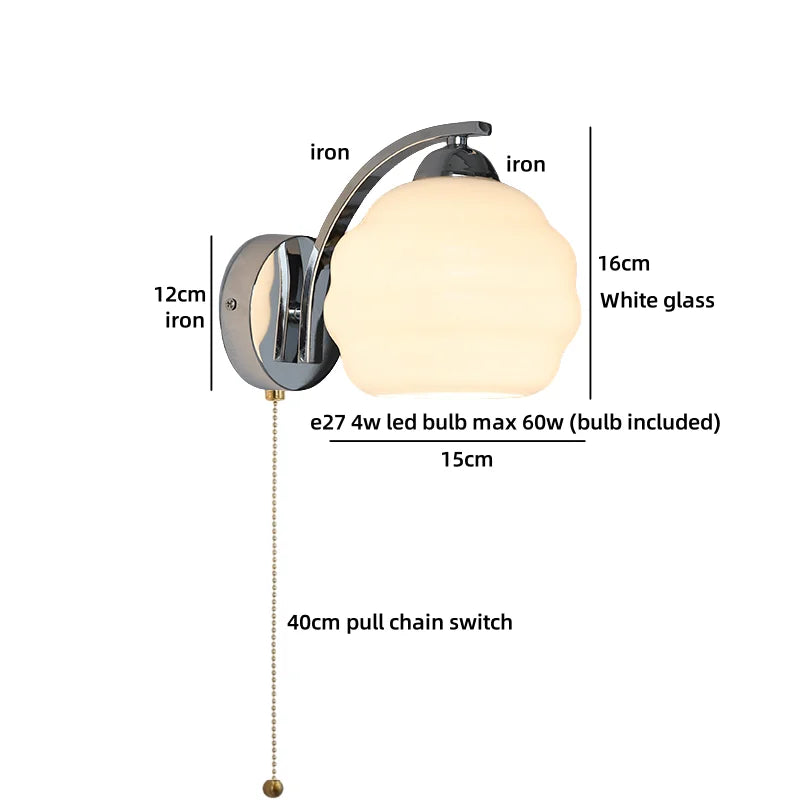 Axyaa Nordic LED Wall Sconce with Switch, Glass Shade, E27 Bulb