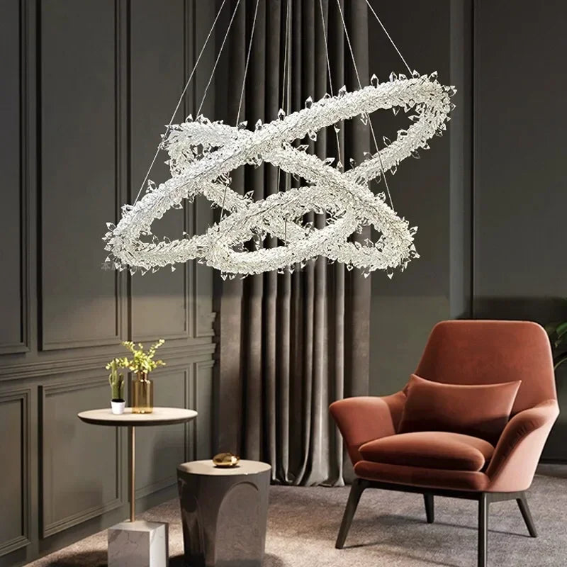 Axyaa Crystal Flower LED Chandelier: Modern Luxury Round Ring Pendant Light