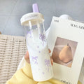 Axyaa Large Capacity Drinkware Set - Straw Plastic Cups with Leather Case & Lid