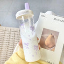 Axyaa Large Capacity Drinkware Set - Straw Plastic Cups with Leather Case & Lid