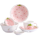 Axyaa Ceramic Dining Set: Plate, Bowl, Bowl, Mug - Pink Strawberry Theme