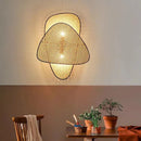 Axyaa Rattan Wicker Chandelier Kitchen Leaf Grid Wood Bamboo Lamp