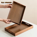 Axyaa Walnut Wooden Serving Trays - Rectangular Multipurpose Tea Coffee Breakfast Trays