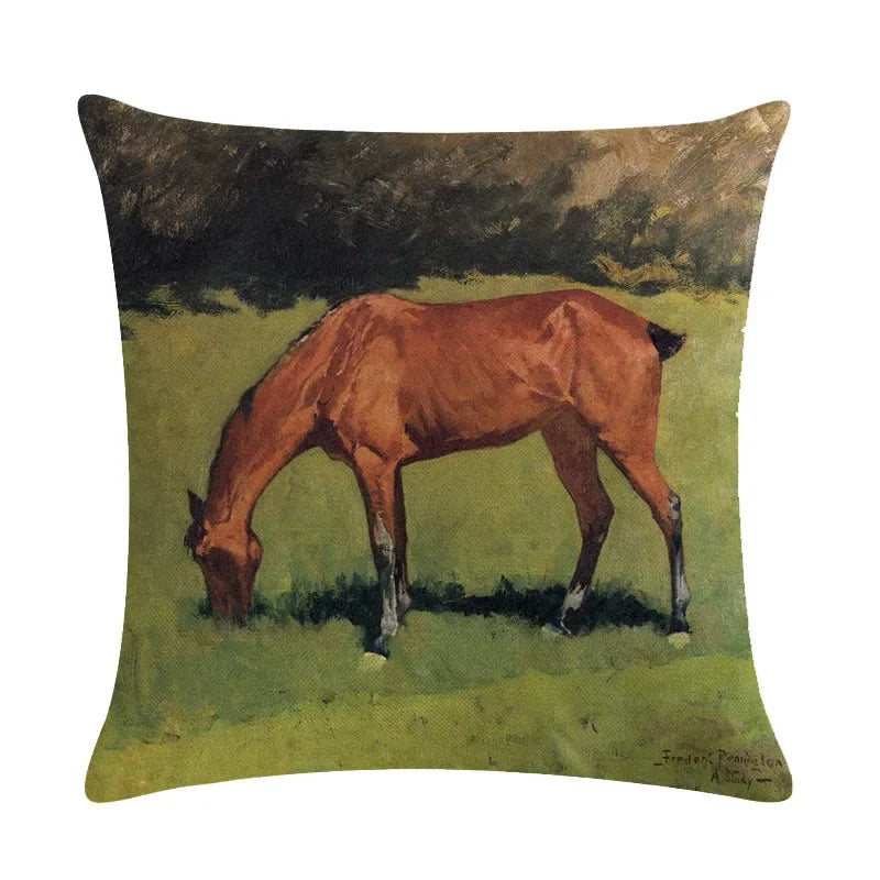 Axyaa Retro Horse Print Cushion Cover for Home Decor 45x45cm