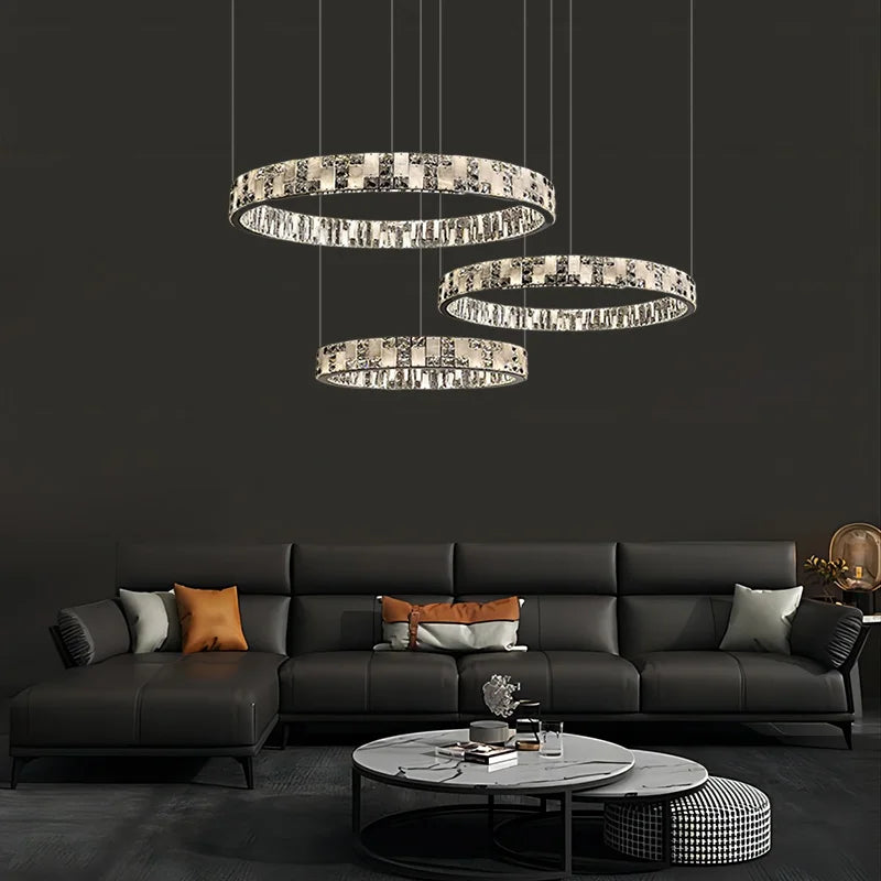 Axyaa Modern Luxury Crystal Circle Chandelier with LED Lights