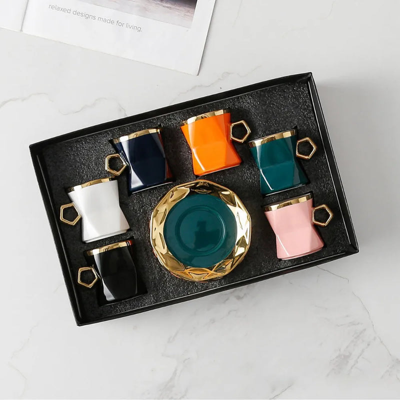 Axya Gold Ceramic Coffee Cup and Saucer Set, High-Grade Tea Dishes, Trendy Design