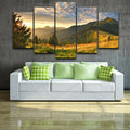 Axyaa Sunset Mountain Clouds Green Nature Landscape Canvas Wall Art
