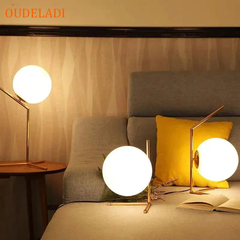 Axya Gold Glass Ball Table Lamp: Modern Nordic Bedroom Bedside LED Light