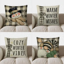 Axyaa Snowman Checkered & Snowflake Pillow Cover for Sofa, Bedroom, Car