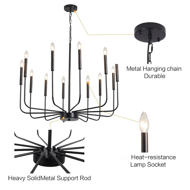 Black Chandelier Farmhouse Dining Room Light Industrial 6-Light Candle Pendant Chandelier for Kitchen by Axyaa