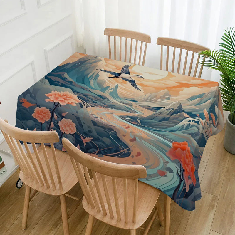 Axyaa Mountain Birds Waterproof Polyester Tablecloth