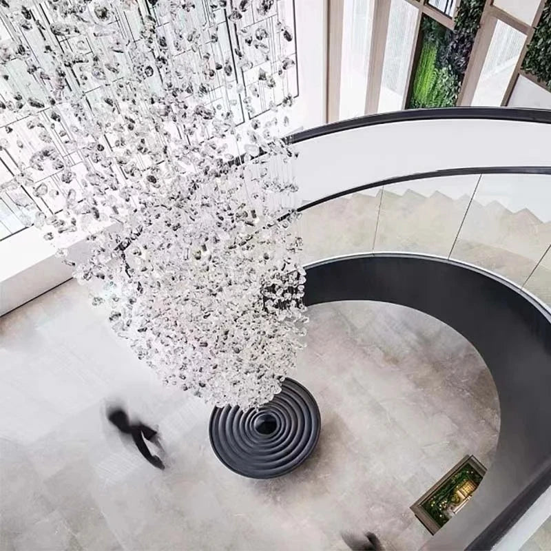 Axyaa Stone Crystal Chandelier: Large Modern LED Lighting for Staircase & Hallway