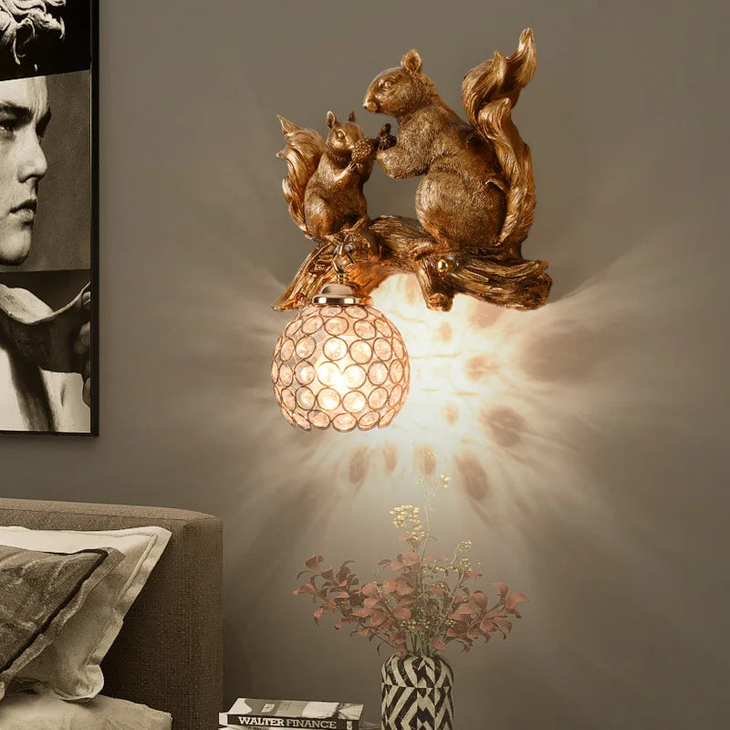 Axya Resin Squirrel LED Wall Lamp: Modern, Exquisite Decorative Art Light for Living Room