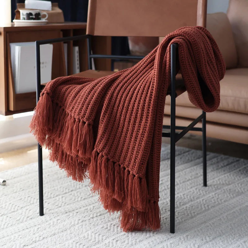 Axyaa Chunky Knit Throw Blanket, Cozy Fringed Design, Soft Weave, 47"x75" or 47"x102"
