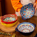 Axyaa Ceramic Soup Bowl with Handle Microwave Safe Embossed Design