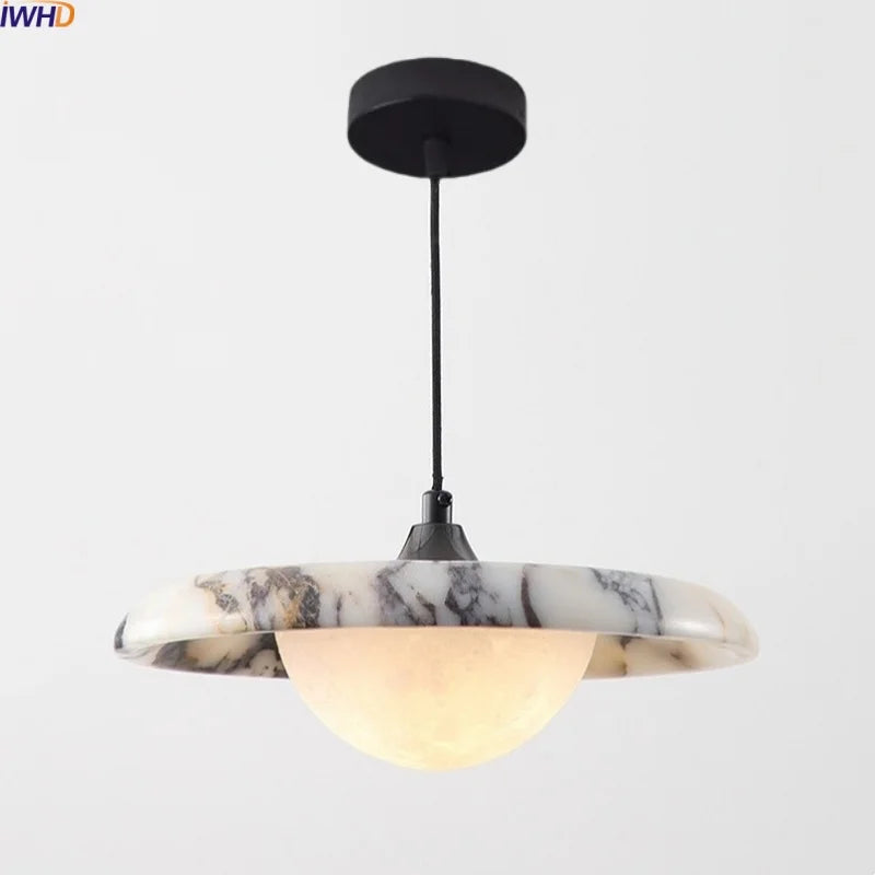 Axyaa White Glass LED Pendant Lights Kitchen Dining Room Hanging Stone Pendant Lamp