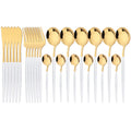 Axyaa 24-Piece Stainless Steel Cutlery Set - Black Western Dinnerware Silverware Set