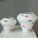 Cherry Pattern White Porcelain Vase Axyaa Classical Plant Pot Floral Room Decor