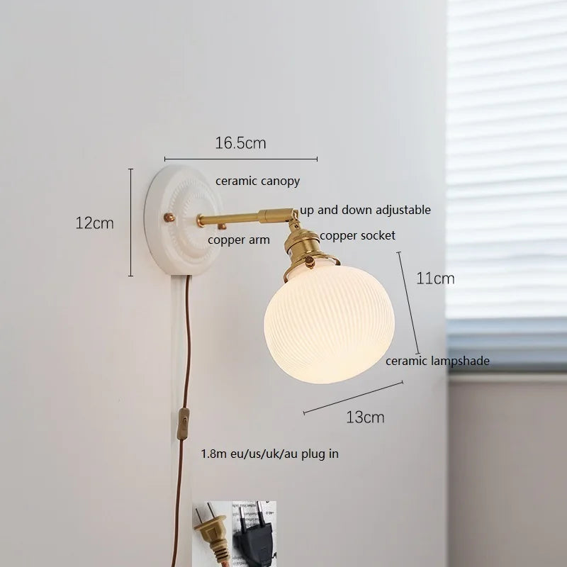 Axyaa White Glass LED Wall Lights with Copper Arm Socket, Up Down Lighting