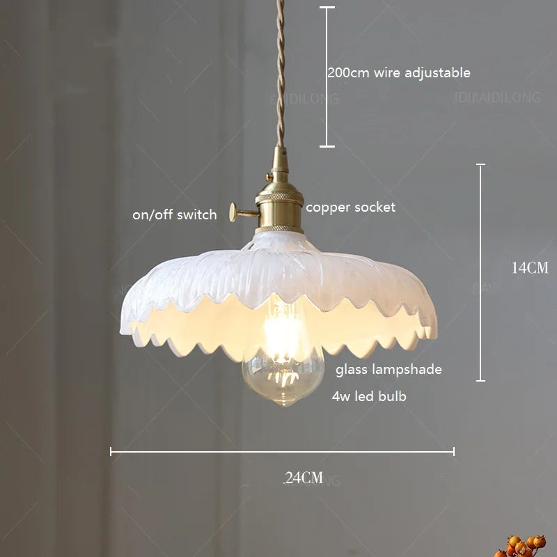 Axyaa White Green Glass LED Pendant Light with Copper Socket