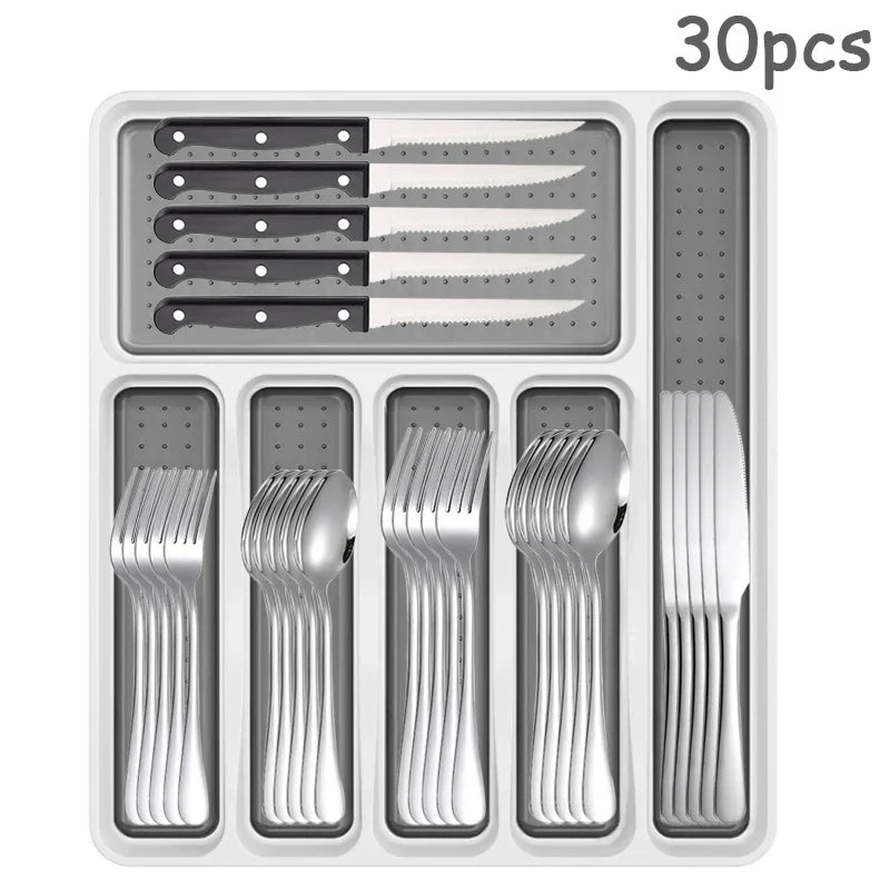 Axyaa 48-Piece Stainless Steel Tableware Set with Storage Box