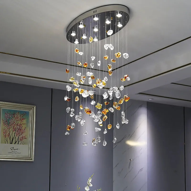 Axyaa Modern Crystal Chandelier with Special-Shaped Stone Decoration for Dining and Living Room Lighting