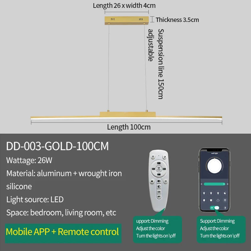 Axyaa Black Gold Chandelier: Modern Living Room Pendant Light with Phone APP Dimming