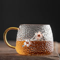 Axyaa Clear Glass Tea Cups with Yellow Handle and Tin Flower Decoration