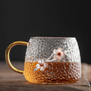 Axyaa Clear Glass Tea Cups with Yellow Handle and Tin Flower Decoration