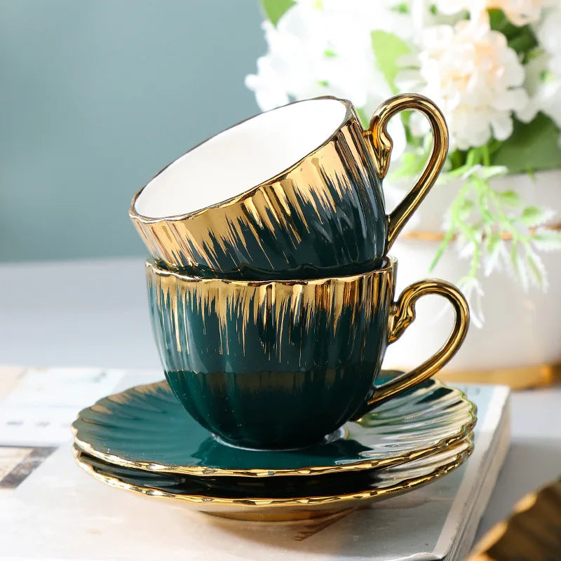 Axya Luxury Gold Coffee Cup and Saucer Set for 6 - Gift Ready