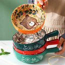 Axyaa Forest Animals Ceramic Baking Pan with Handle and Salad Bowl Set
