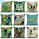 Tropical Birds Linen Pillowcase Set for Decorative Throw Cushions by Axyaa