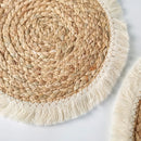 Axya Round Straw Placemat Set with Insulated Fringe Coasters