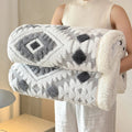 Axyaa Double Layer Geometric Jacquard Fleece Blanket: Thick & Warm Sofa Throw for Autumn/Winter