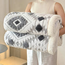 Axyaa Double Layer Geometric Jacquard Fleece Blanket: Thick & Warm Sofa Throw for Autumn/Winter